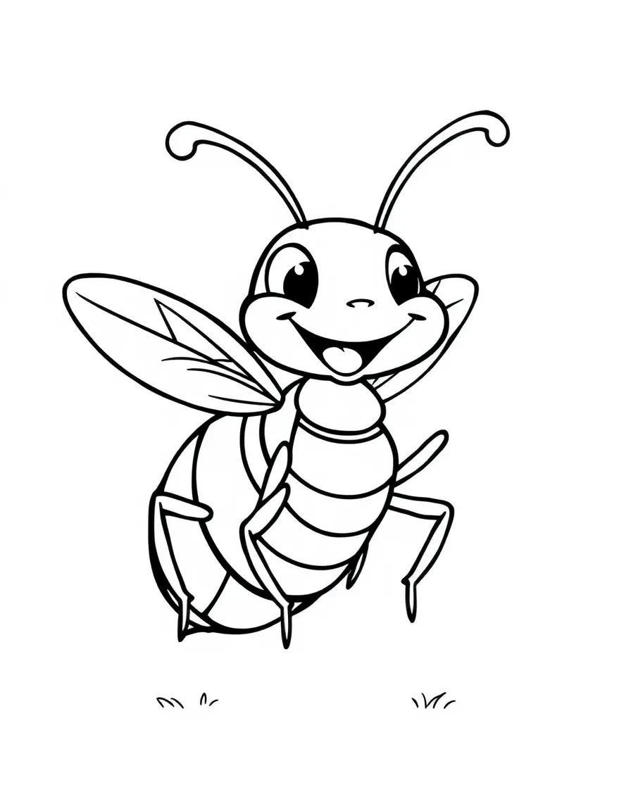 Cheerful cartoon cricket coloring page