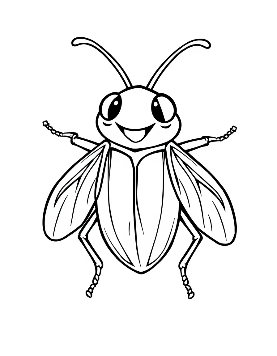 Cheerful cartoon cicada coloring page