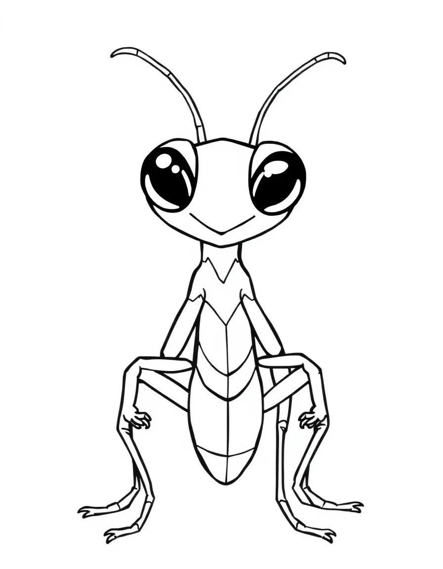 Cheerful cartoon praying mantis coloring page