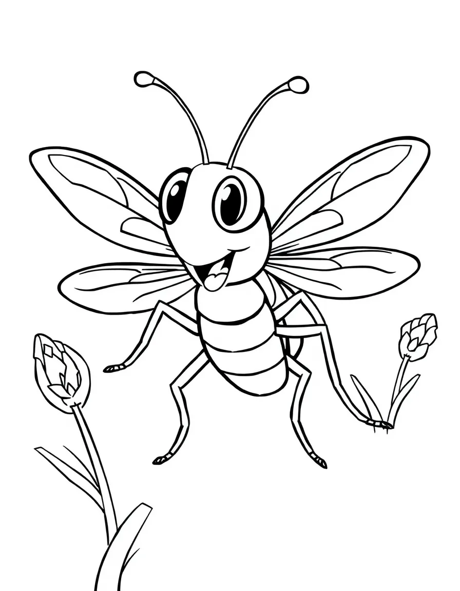 Cheerful cartoon stonefly coloring page