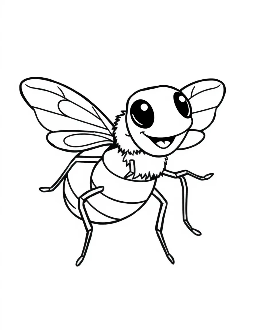 Cheerful cartoon housefly coloring page