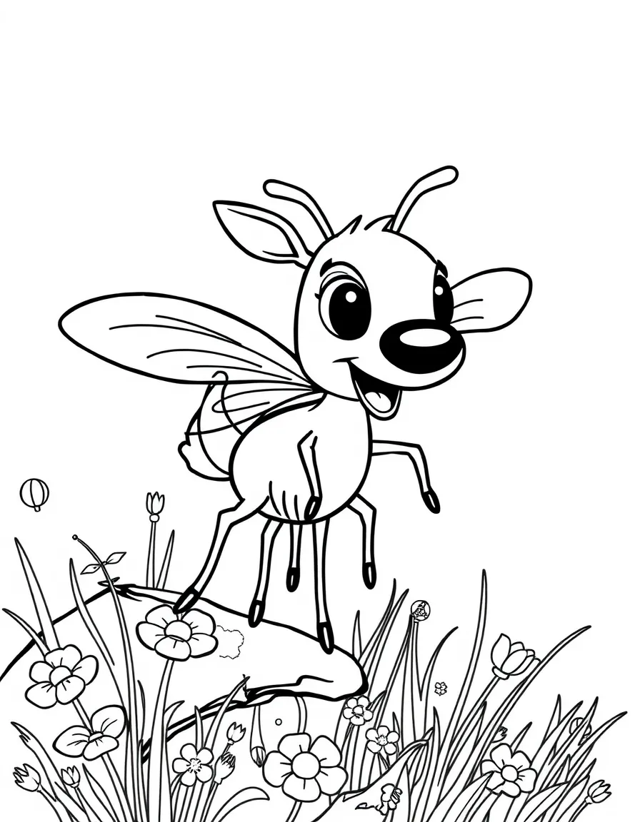 Cheerful cartoon deer fly coloring page