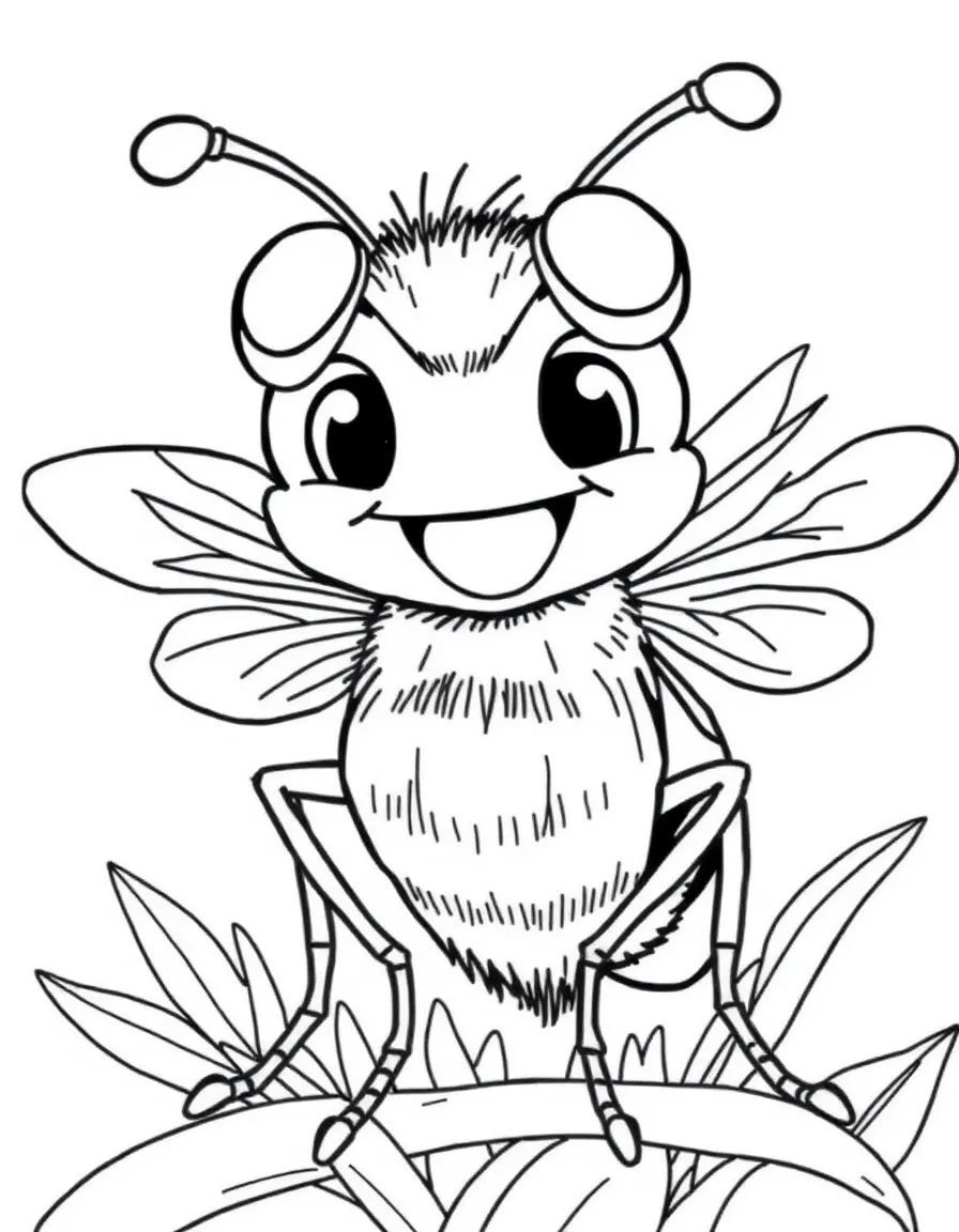 Cheerful cartoon robber fly coloring page