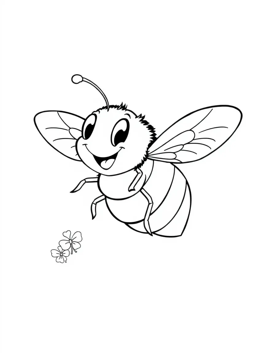 Cheerful cartoon hover fly coloring page