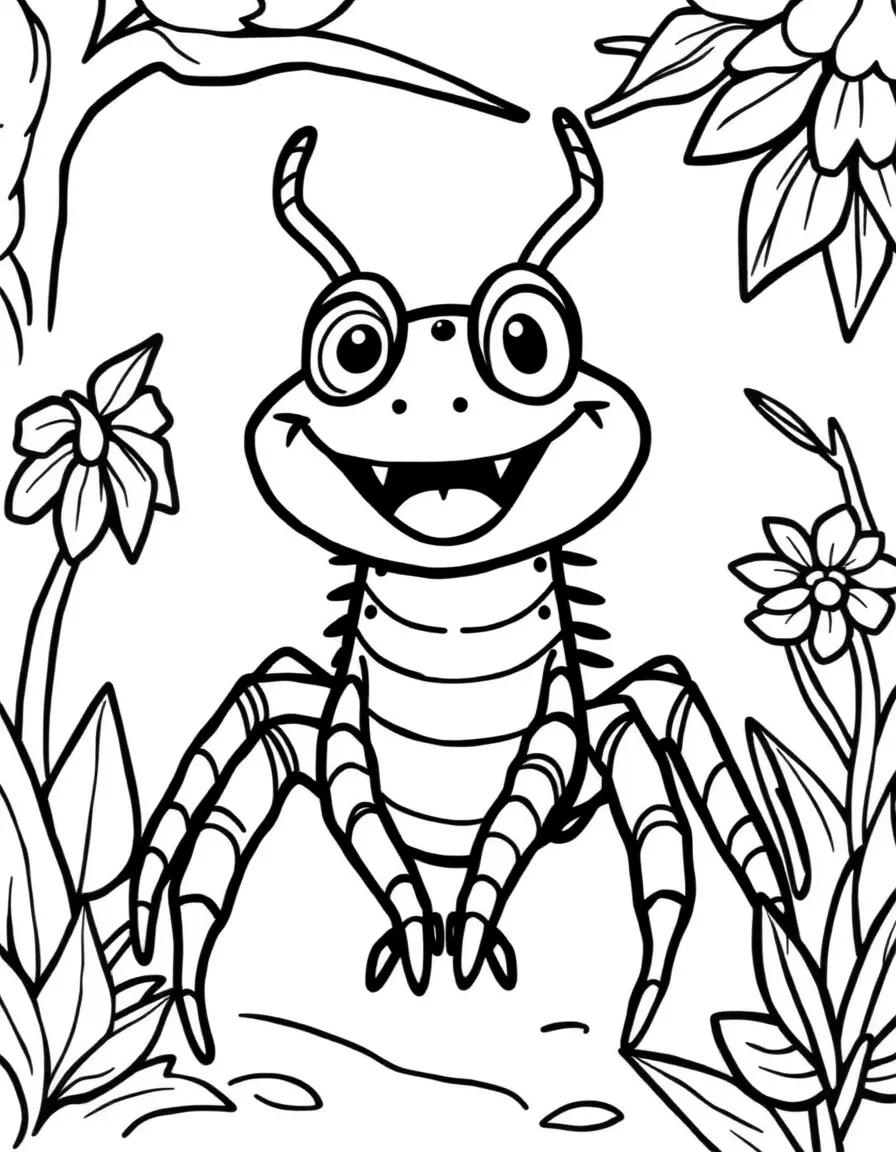 Cheerful cartoon brown recluse coloring page