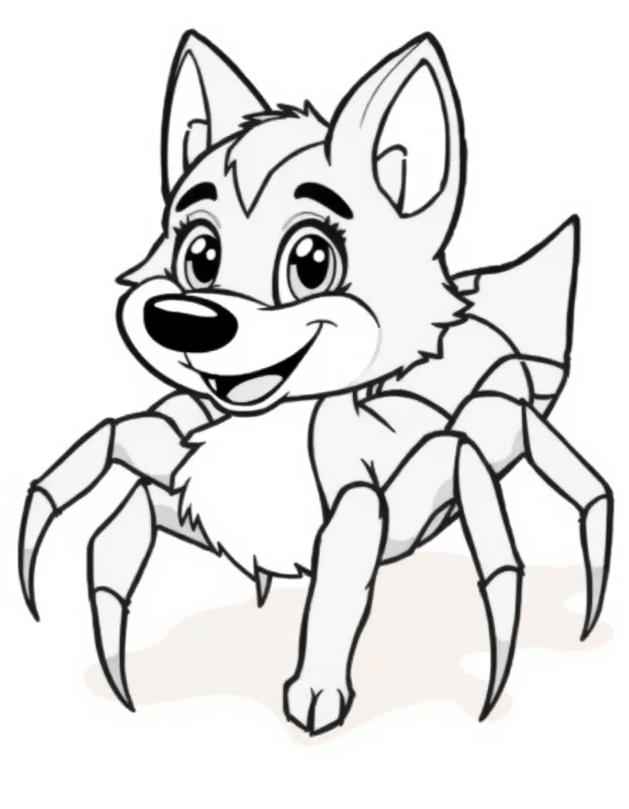 Cheerful cartoon wolf spider coloring page