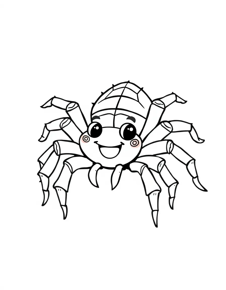 Cheerful cartoon tarantula coloring page