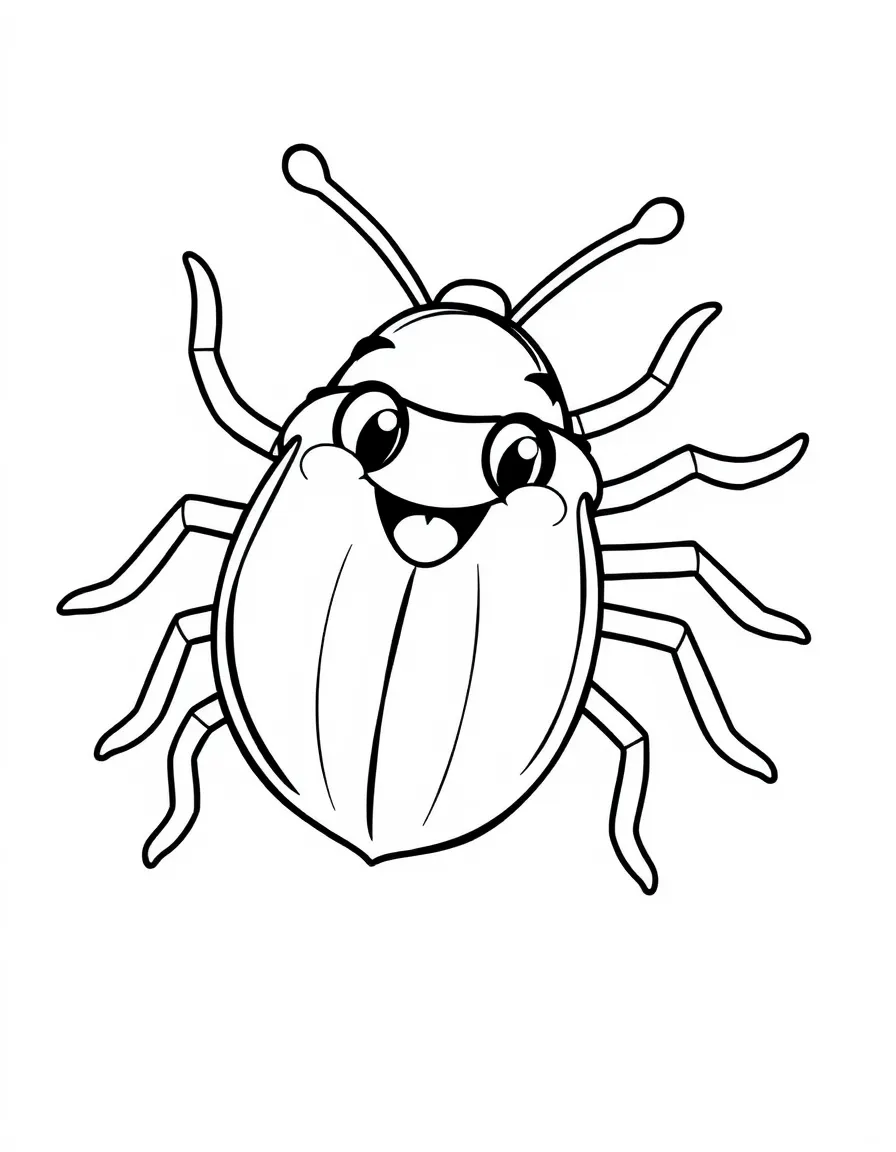 Cheerful cartoon tick coloring page