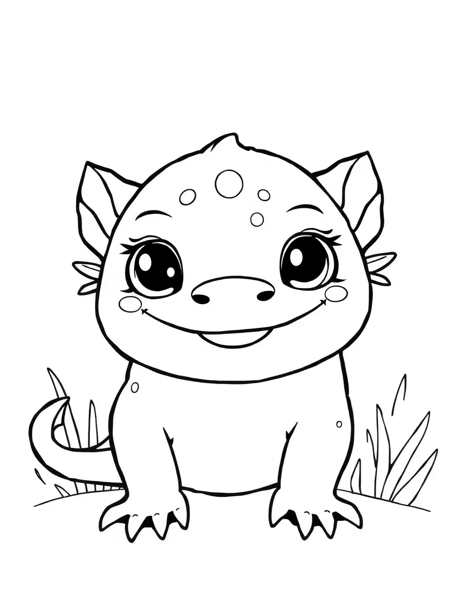 Cheerful cartoon axolotl coloring page