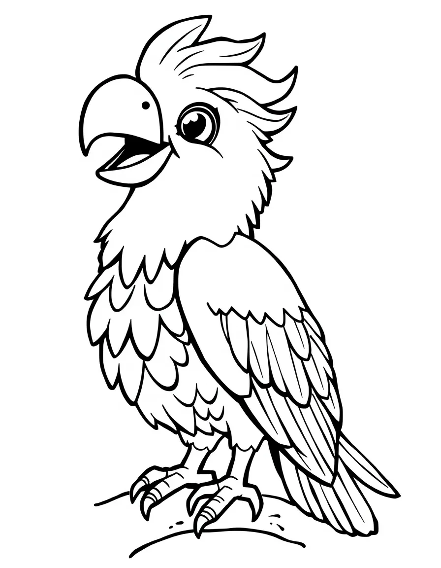 Cheerful cartoon quetzal coloring page