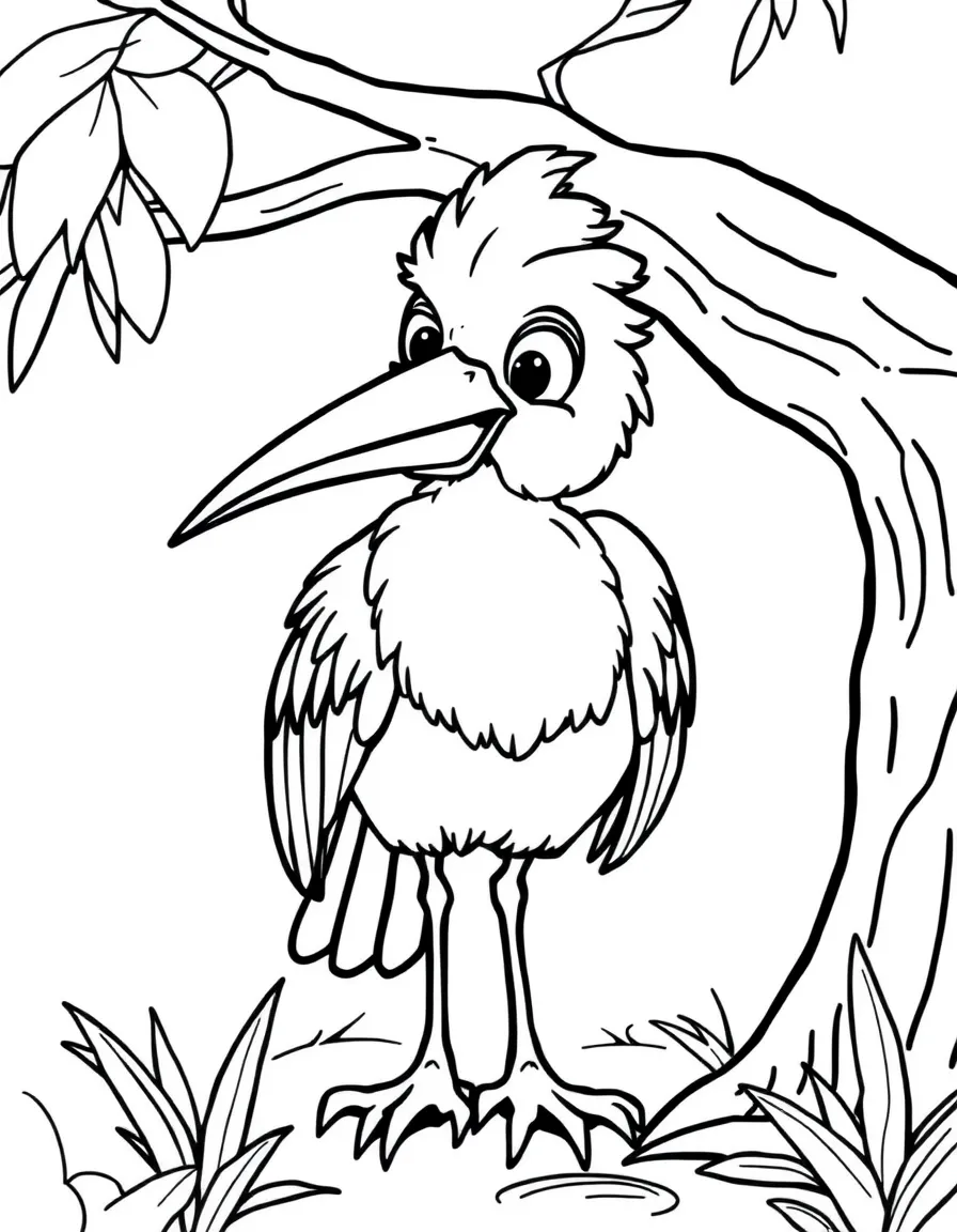 Cheerful cartoon shoebill coloring page