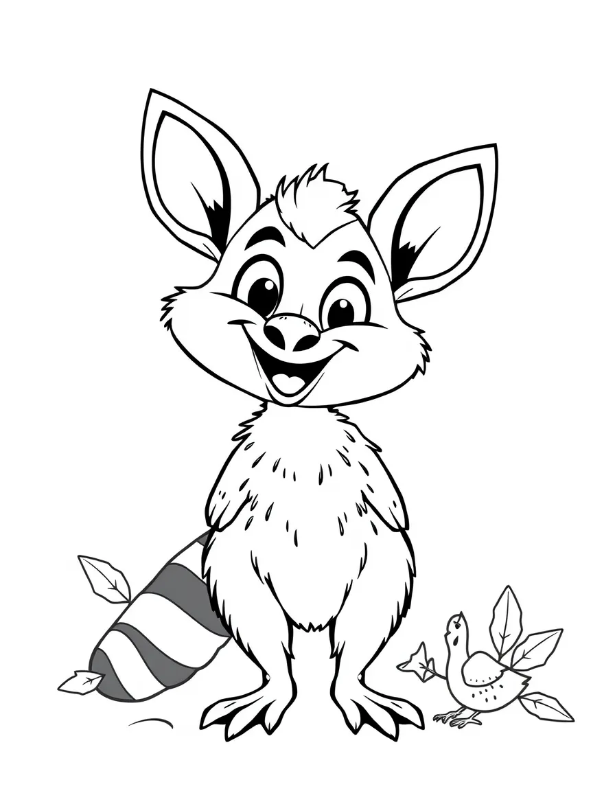 Cheerful cartoon aye-aye coloring page