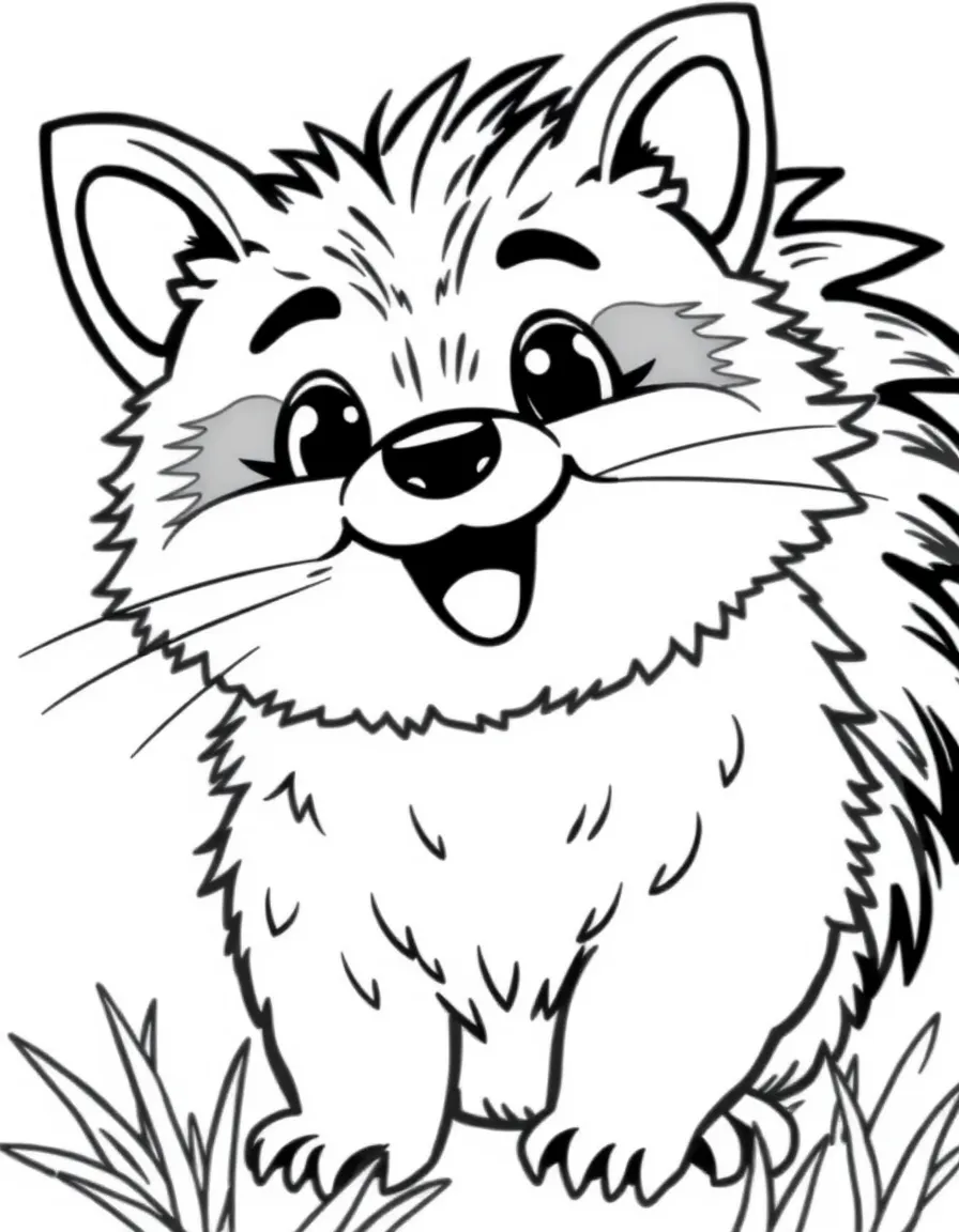 Cheerful cartoon binturong coloring page