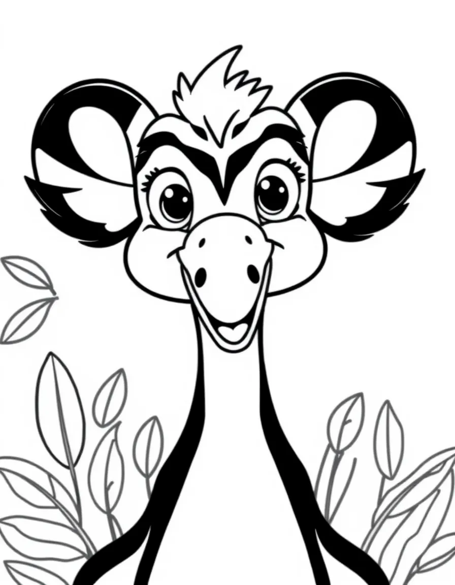 Cheerful cartoon okapi coloring page