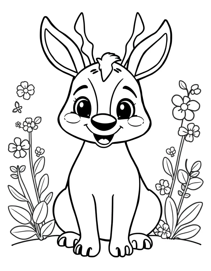 Cheerful cartoon saola coloring page