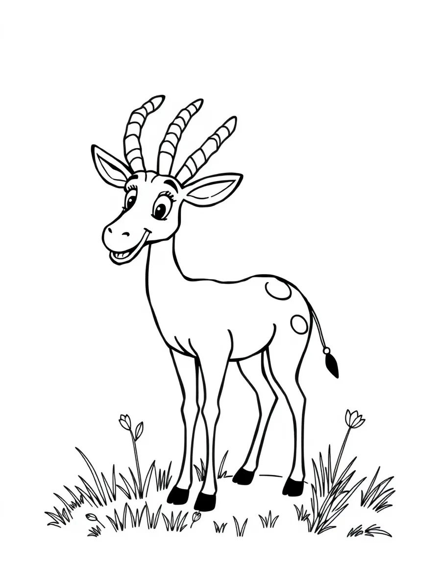 Cheerful cartoon addax coloring page