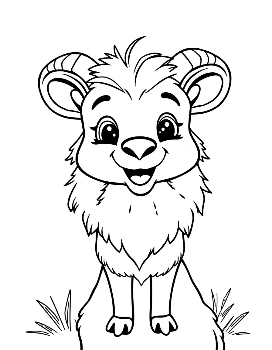 Cheerful cartoon mouflon coloring page
