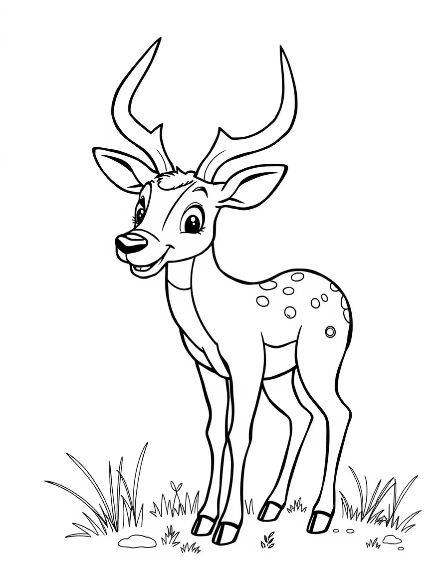 Cheerful cartoon bushbuck coloring page