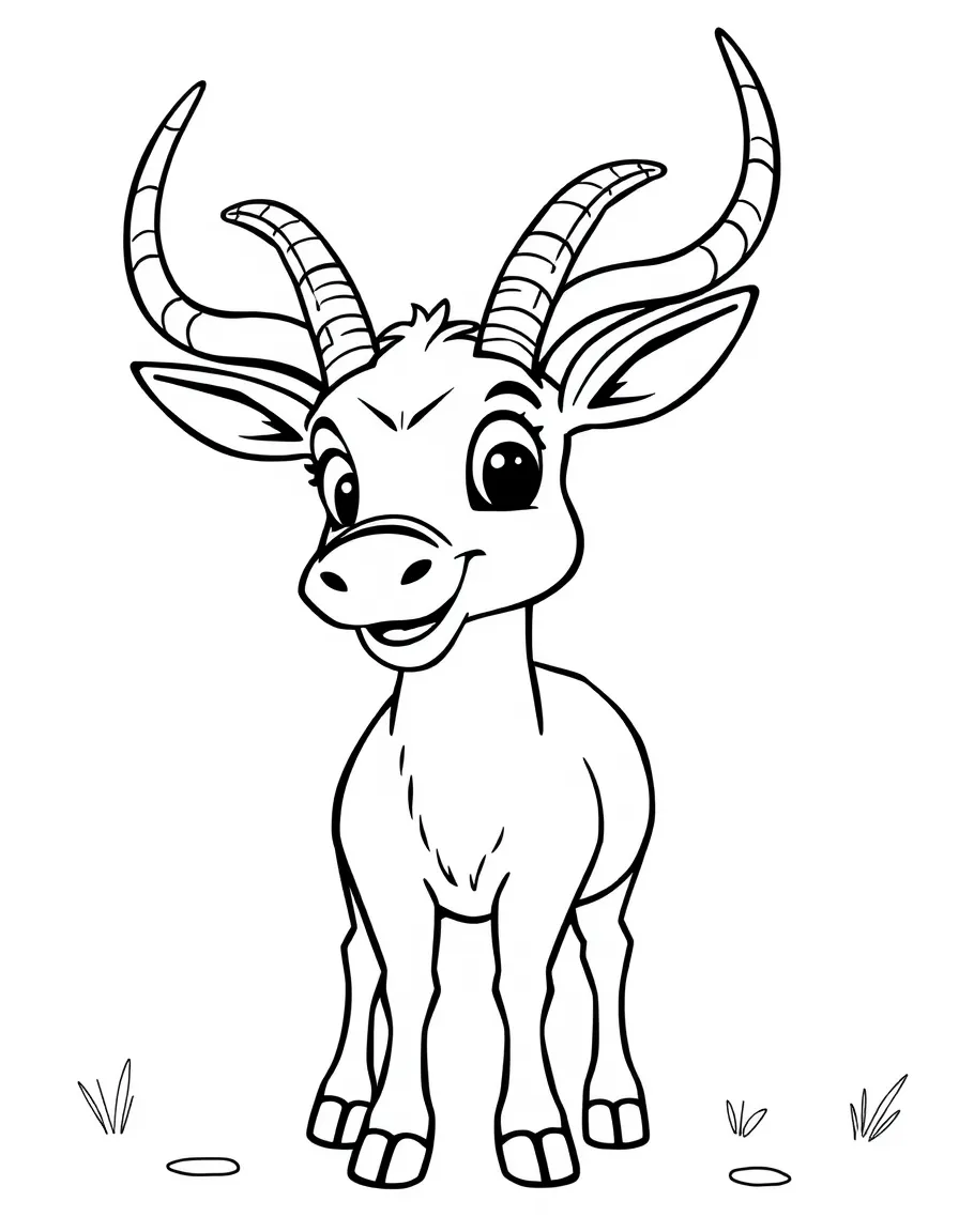 Cheerful cartoon waterbuck coloring page