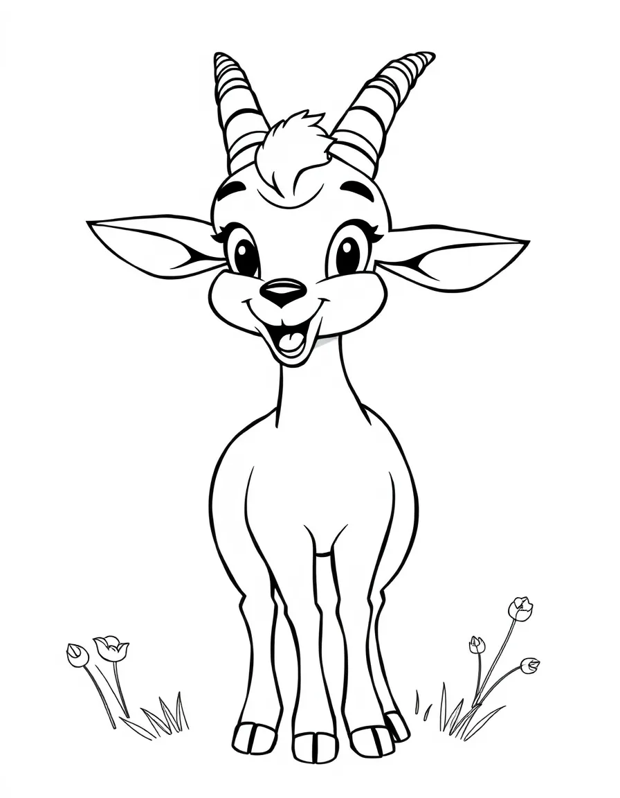 Cheerful cartoon lechwe coloring page