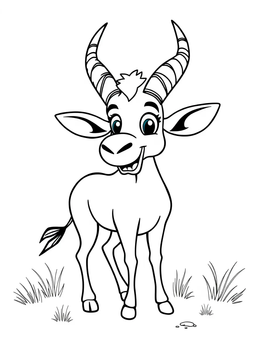 Cheerful cartoon hartebeest coloring page