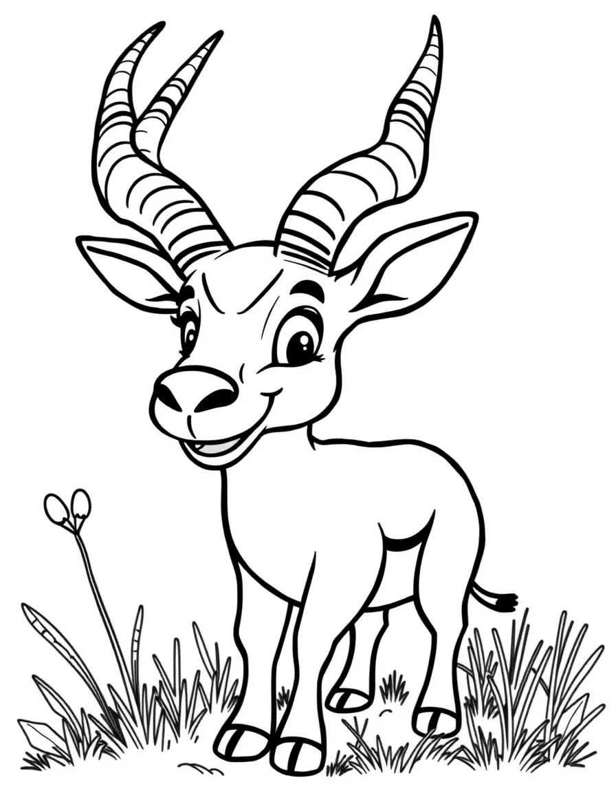 Cheerful cartoon blesbok coloring page