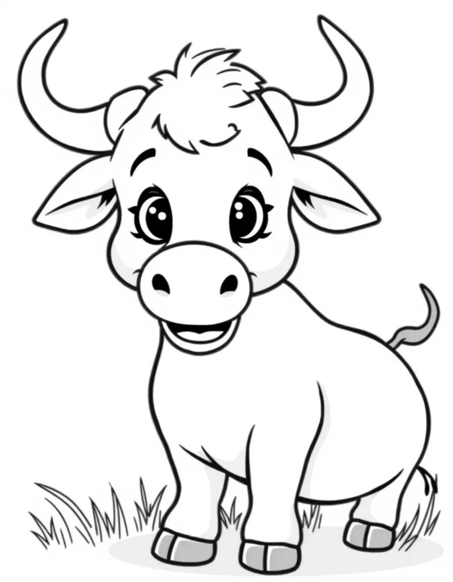 Cheerful cartoon zebu coloring page
