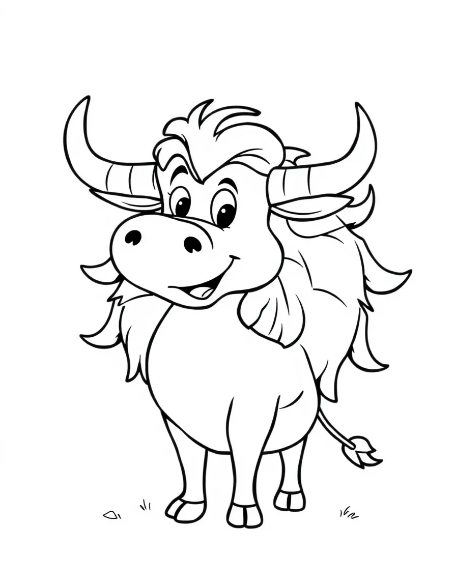 Cheerful cartoon gaur coloring page