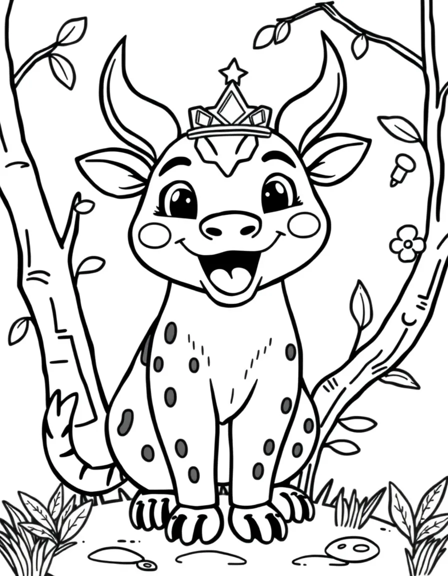 Cheerful cartoon banteng coloring page