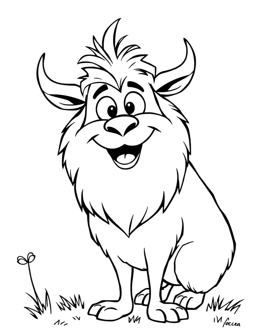 Cheerful cartoon wisent coloring page