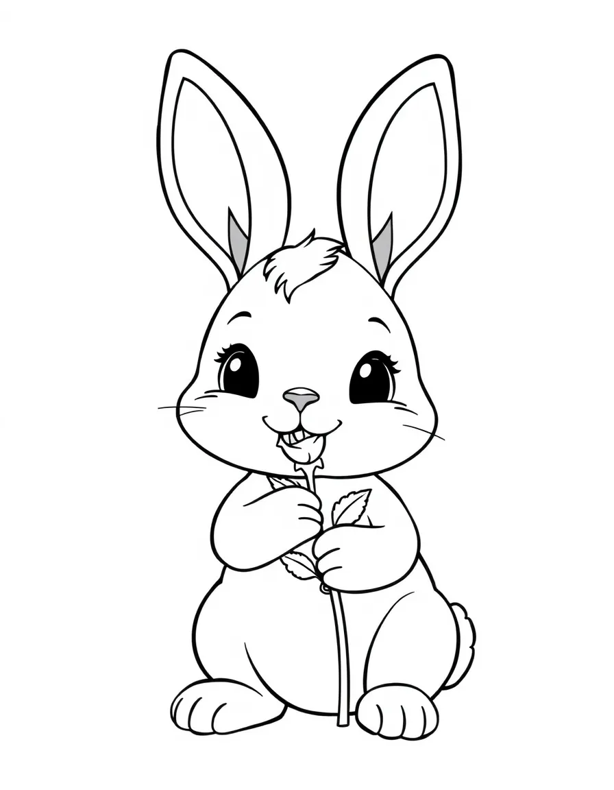 adorable cartoon rabbit with rose coloring page