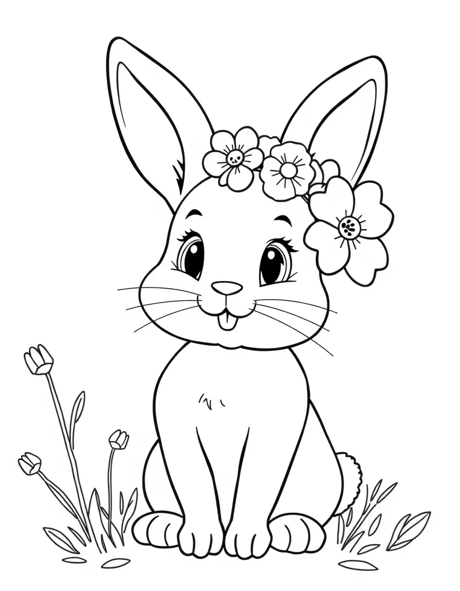 cartoon rabbit wearing flower crown coloring page