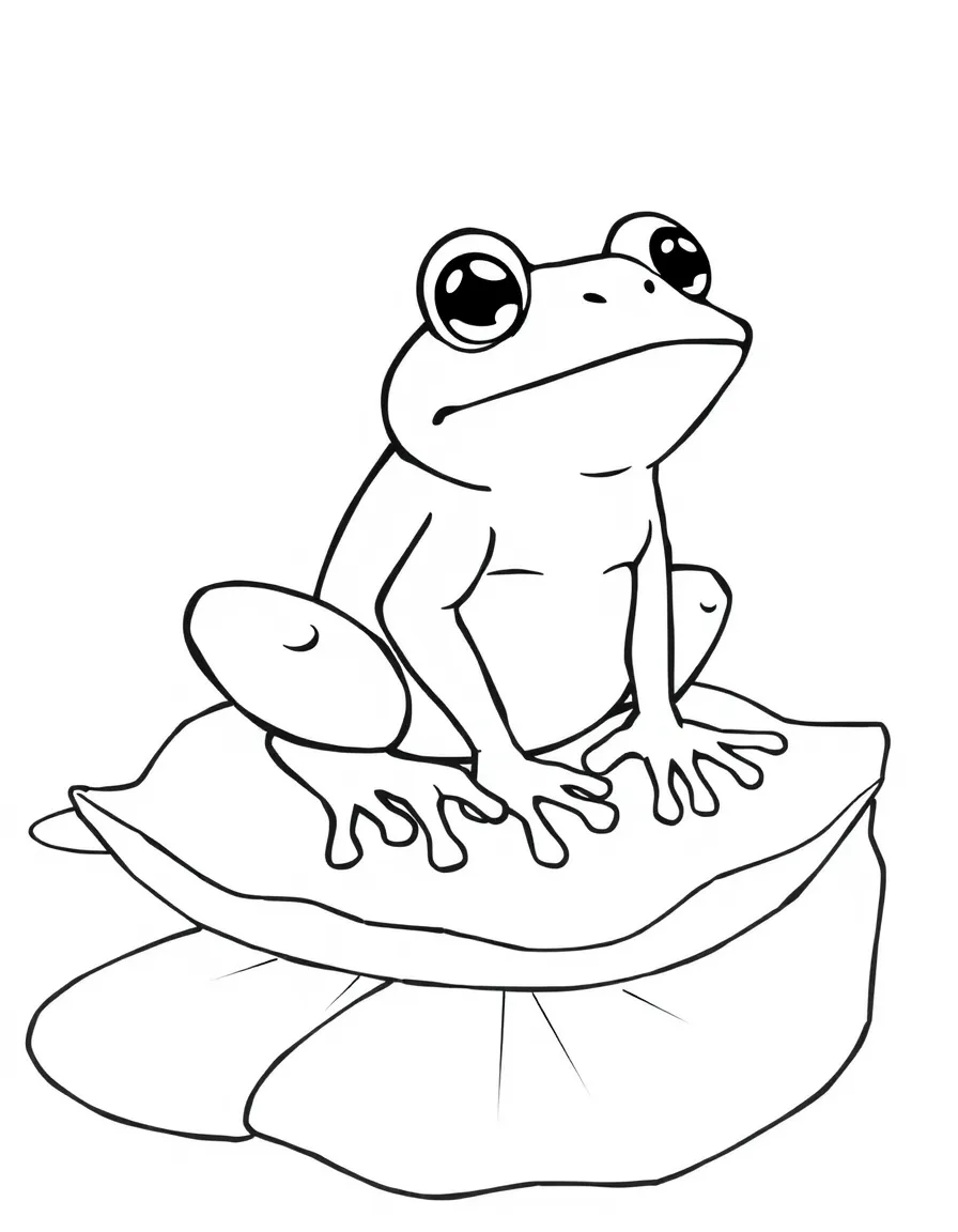 adorable tree frog sitting on giant water lily pad coloring page