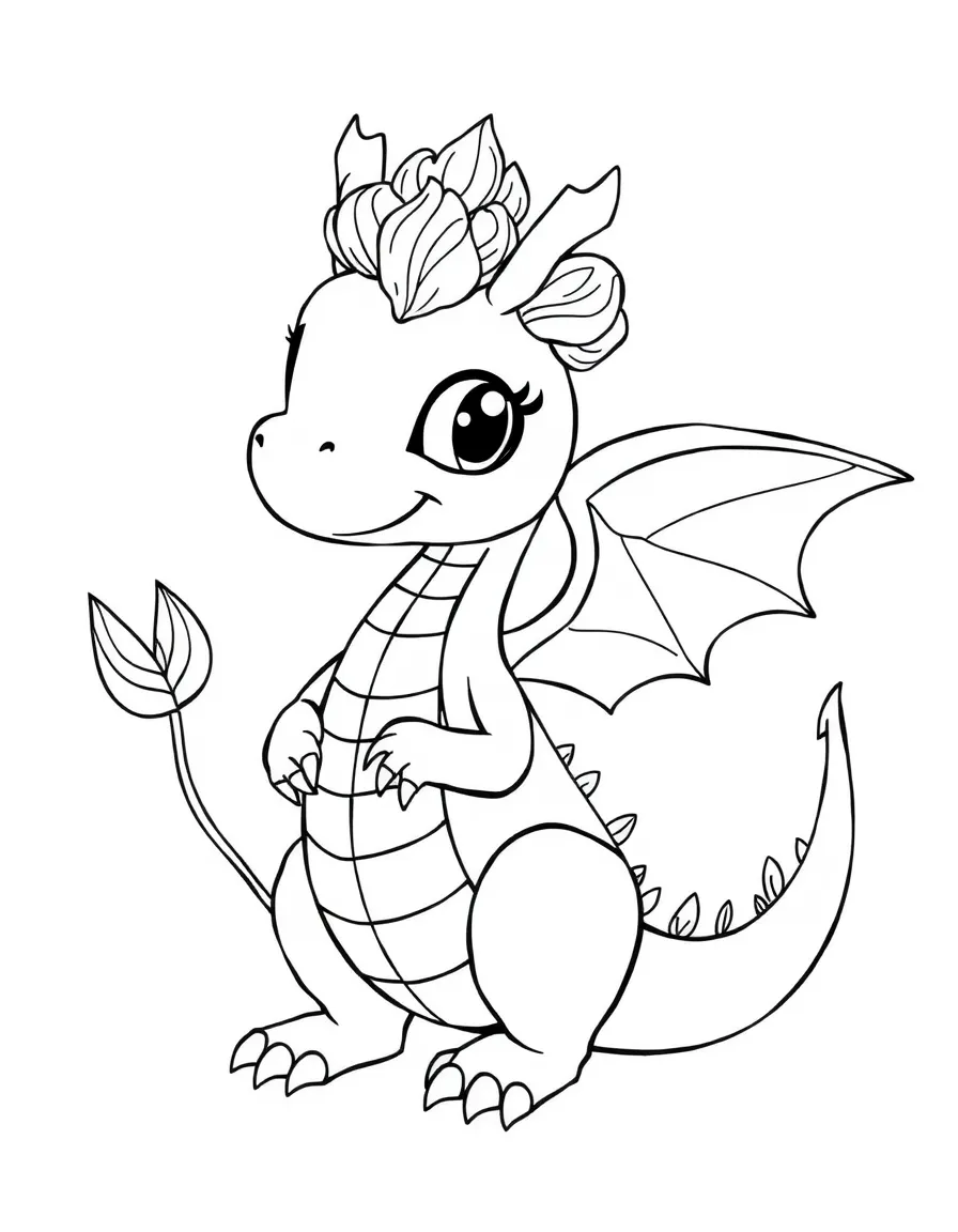 playful flower dragon with petals instead of scales coloring page