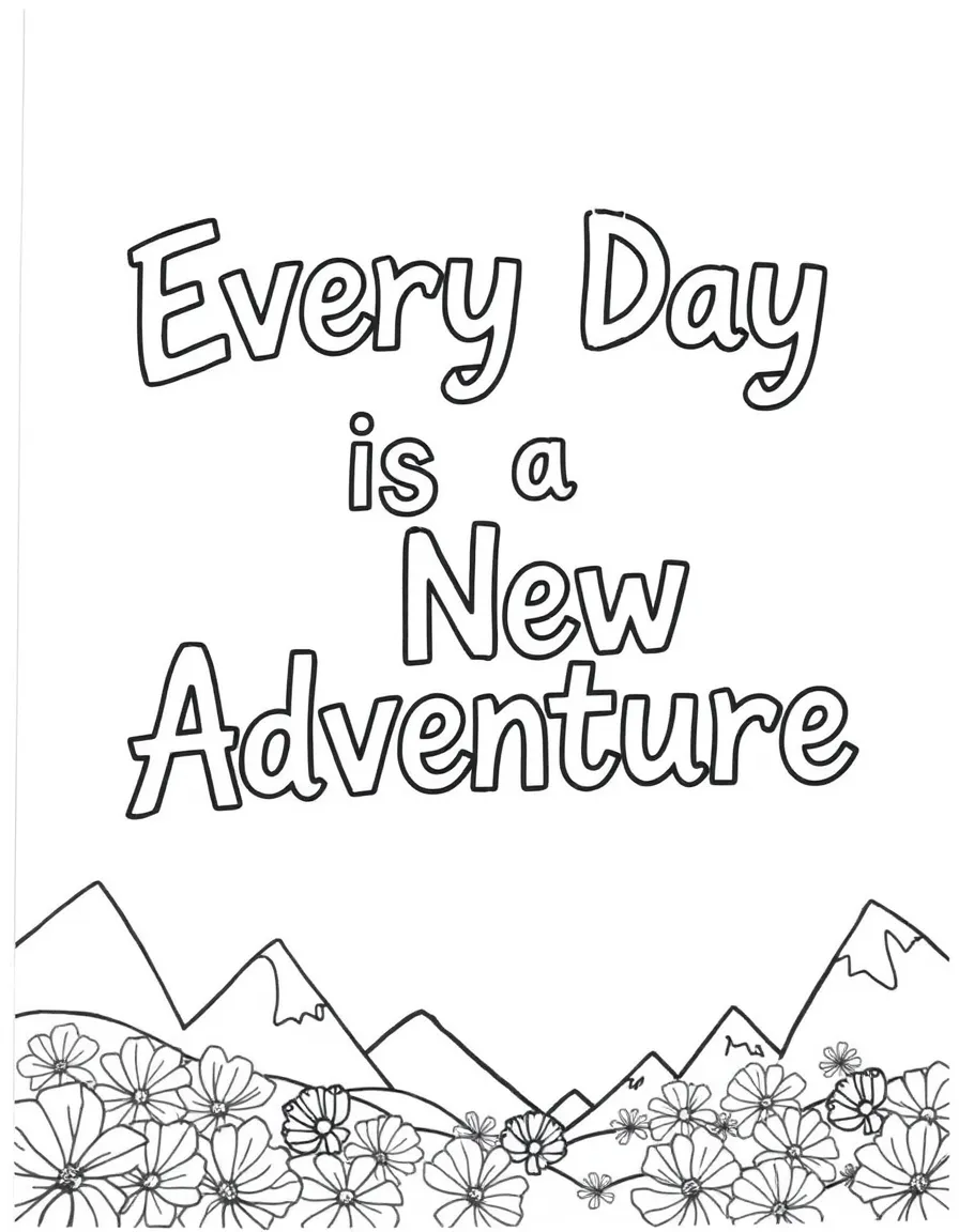 **Every Day is a New Adventure** exciting coloring page, include the text "Every Day is a New Adventure".