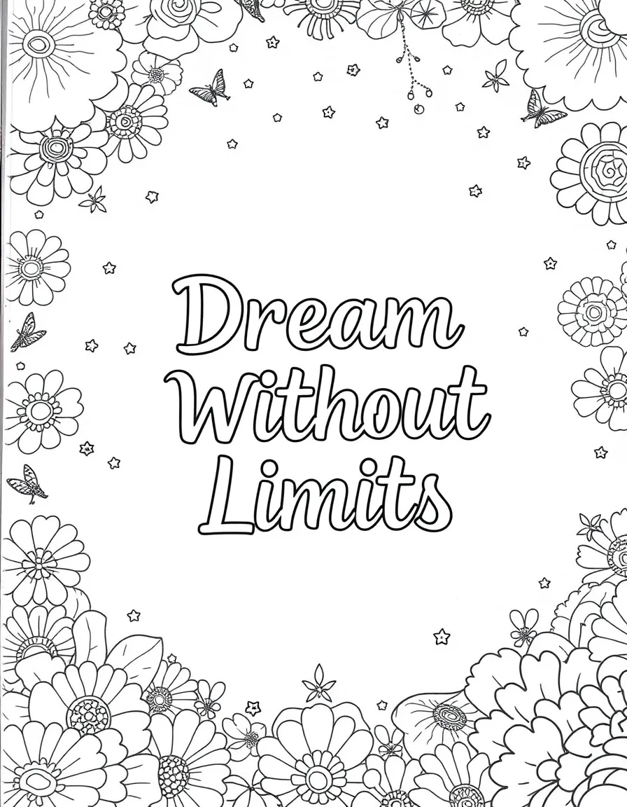 **Dream Without Limits** expansive dream coloring page, include the text "Dream Without Limits".