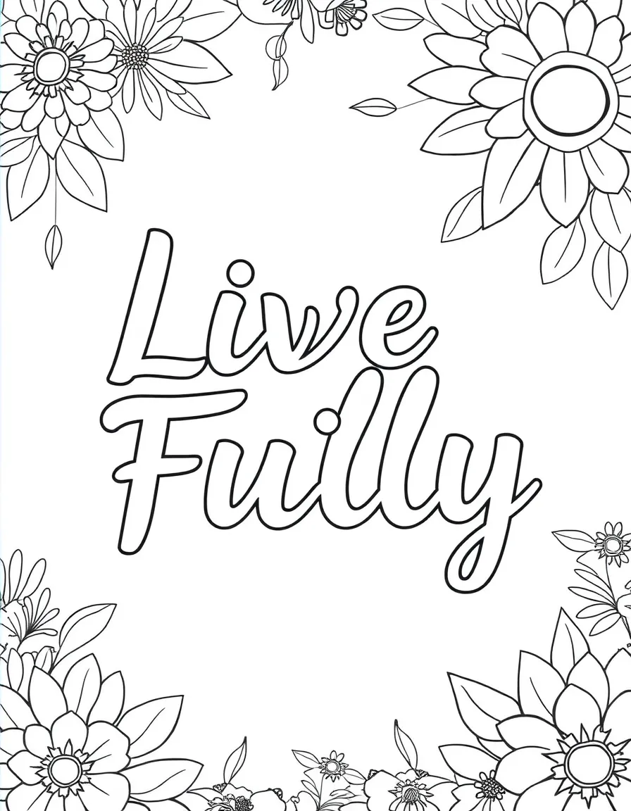 **Live Fully** vibrant life coloring page, include the text "Live Fully".