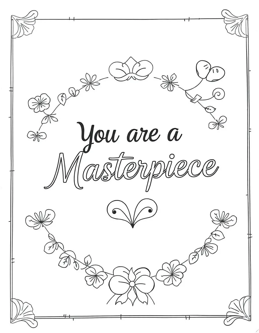 **You are a Masterpiece** unique art coloring page, include the text "You are a Masterpiece".