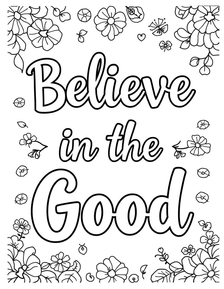 **Believe in the Good** hopeful coloring page, include the text "Believe in the Good".