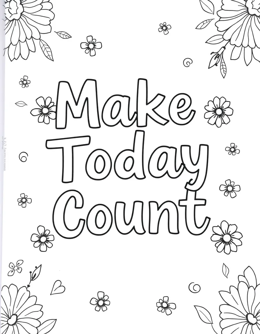 **Make Today Count** present moment coloring page, include the text "Make Today Count".