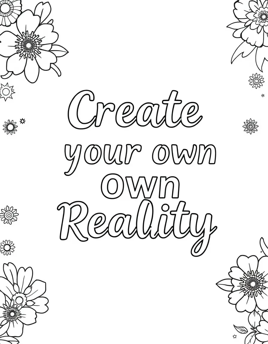 **Create Your Own Reality** manifesting coloring page, include the text "Create Your Own Reality".