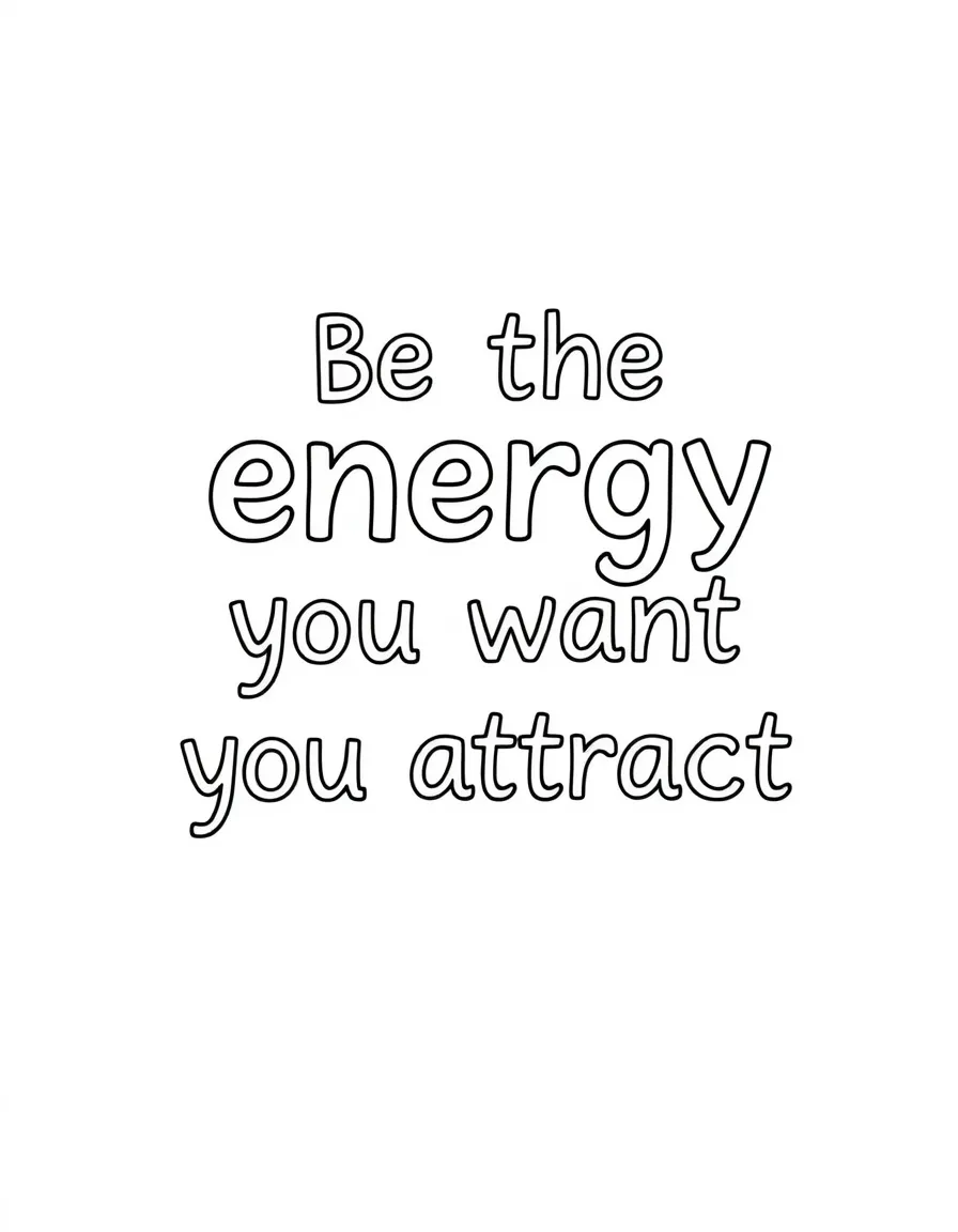**Be the Energy You Want to Attract** vibrational coloring page, include the text "Be the Energy You Want to Attract".