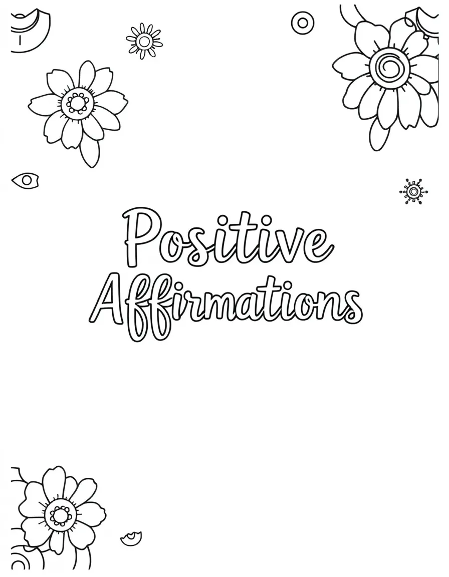 **Positive Affirmations** empowering coloring page, include the text "Positive Affirmations".