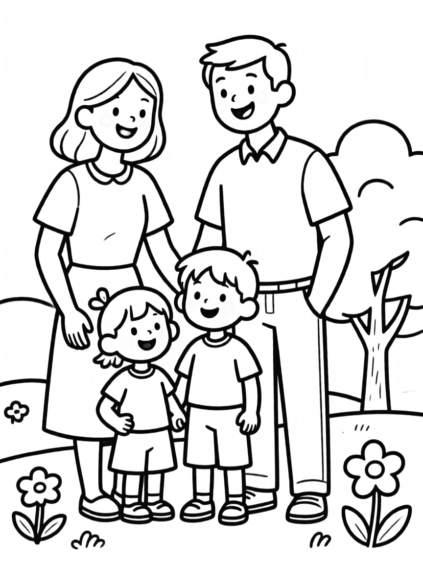 adult coloring page of A happy family.