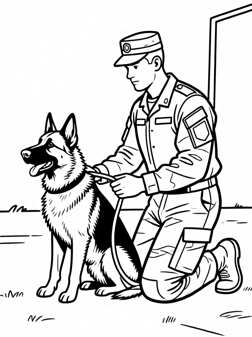 A military dog handler training a service dog