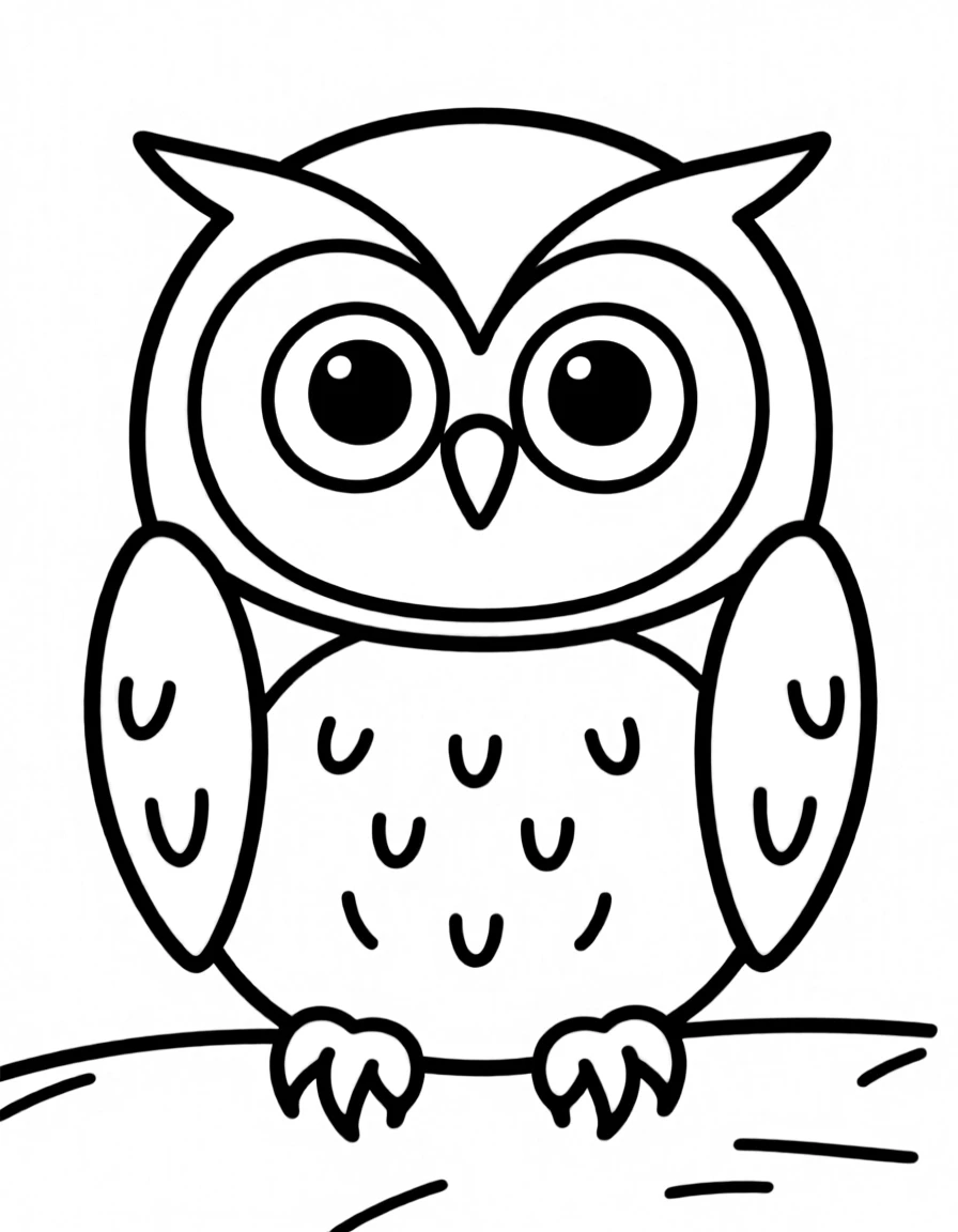 O – Owl: A round orange owl with big blue eyes sitting forward.