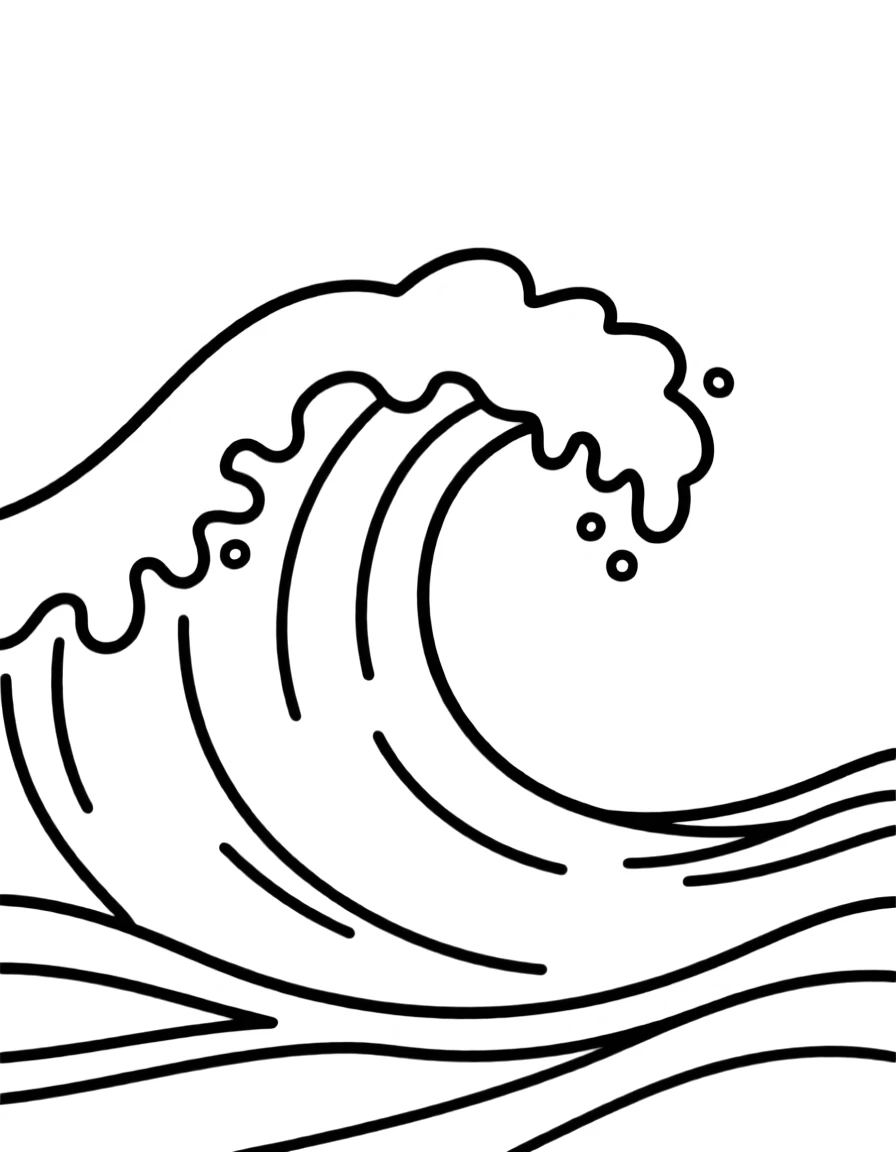 W – Wave: A blue ocean wave curling forward.