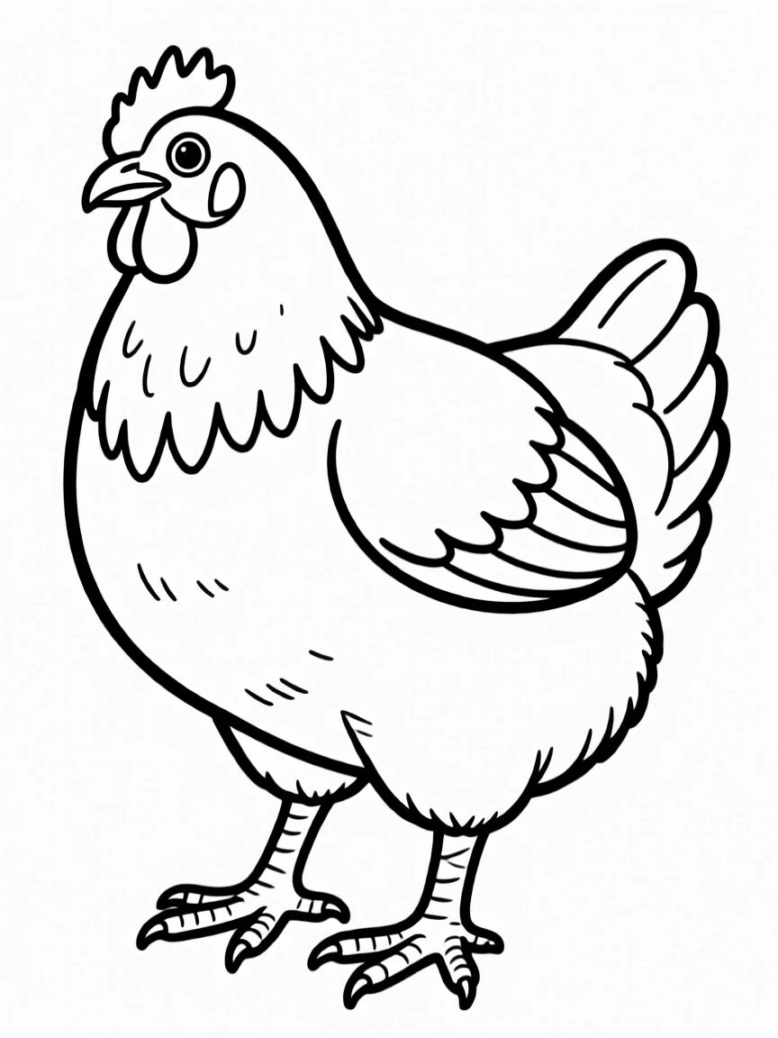 H – Hen: A plump orange-brown hen standing on yellow legs.