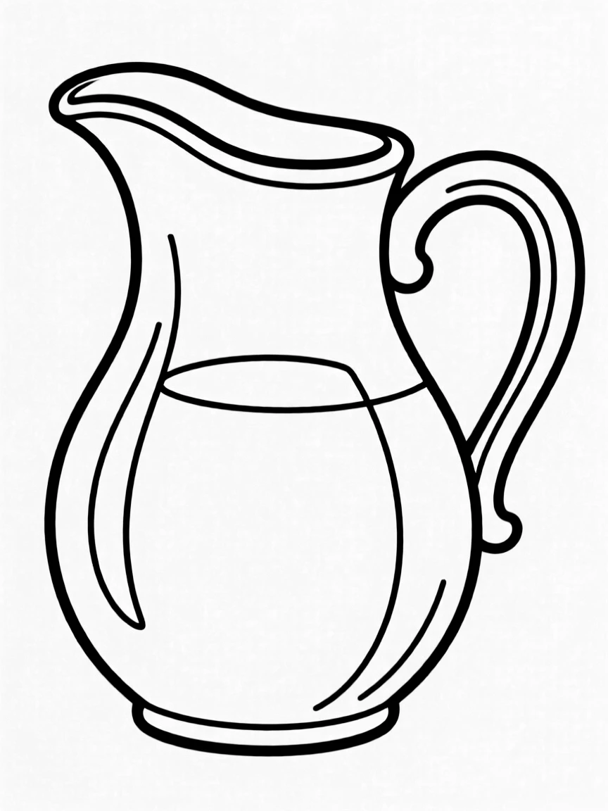 J – Jug: A red jug with a curved handle and spout, shiny ceramic look.