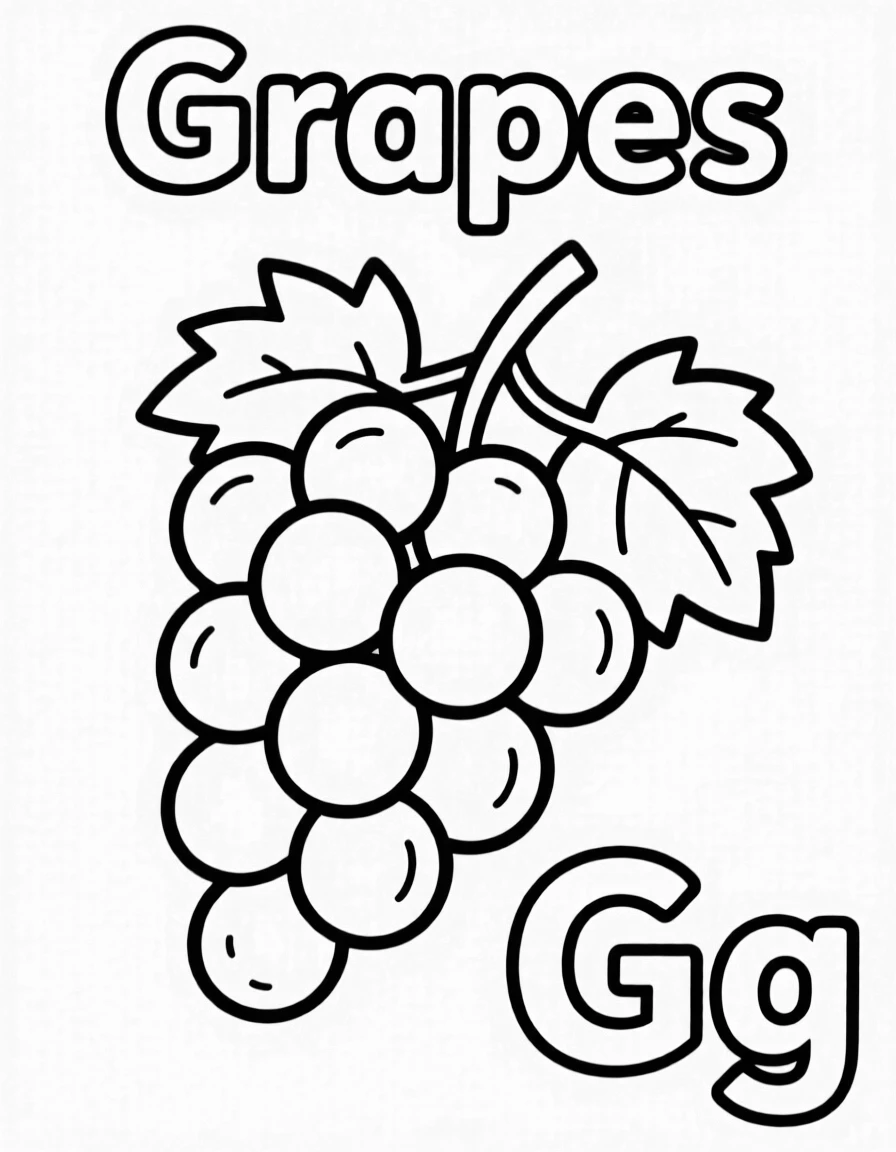 Grapes in the center, the word "Grapes" on the top, and big letter "Gg" at the bottom right corner.